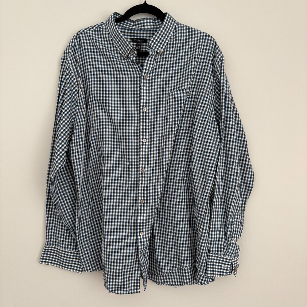Van Heusen White Blue Black Shepherd Check Button Down Office Wear 17-17.5 XL